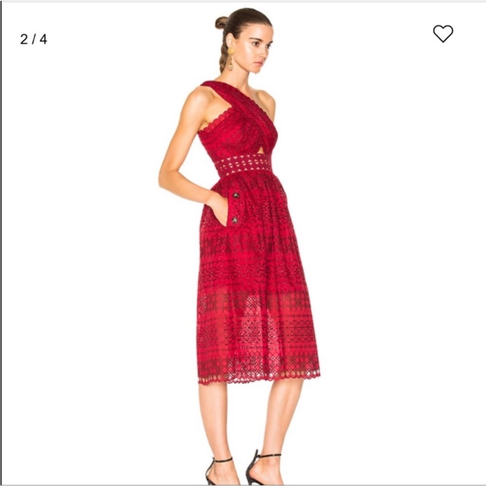 Self-Portrait One Shoulder Red Lace Dress